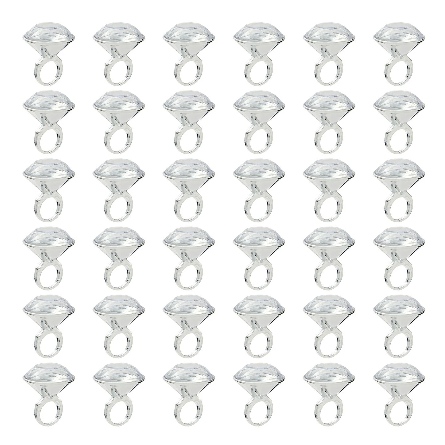36 Pack Plastic Diamond Rings For Bridal Shower Game, Bulk Set For Bachelorette Party Favors (1 X 1.5 In)
