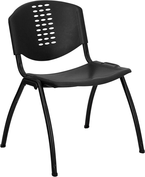 HERCULES Series 880 Lb. Capacity Black Plastic Stack Chair With Oval Cutout Back And Black Frame
