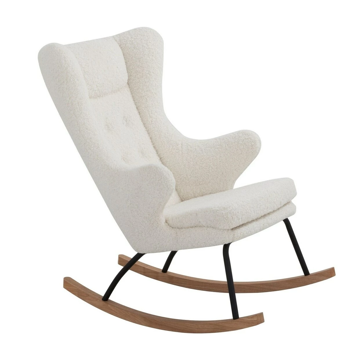 Saltoro Sherpi Cid 28 Inch Rocking Chair, White Sherpa Fabric, Black Metal And Wood Base-