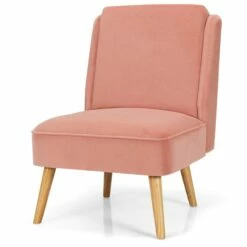 Gymax Velvet Accent Chair Single Sofa Chair Leisure Chair With Wood Frame Pink
