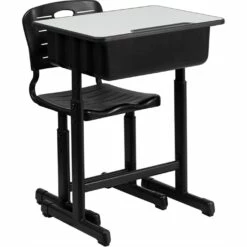 Adjustable Height Student Desk And Chair With Black Pedestal Frame