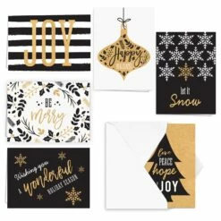 Hortense B. Hewitt Co. Black And Faux Gold Holiday Cards