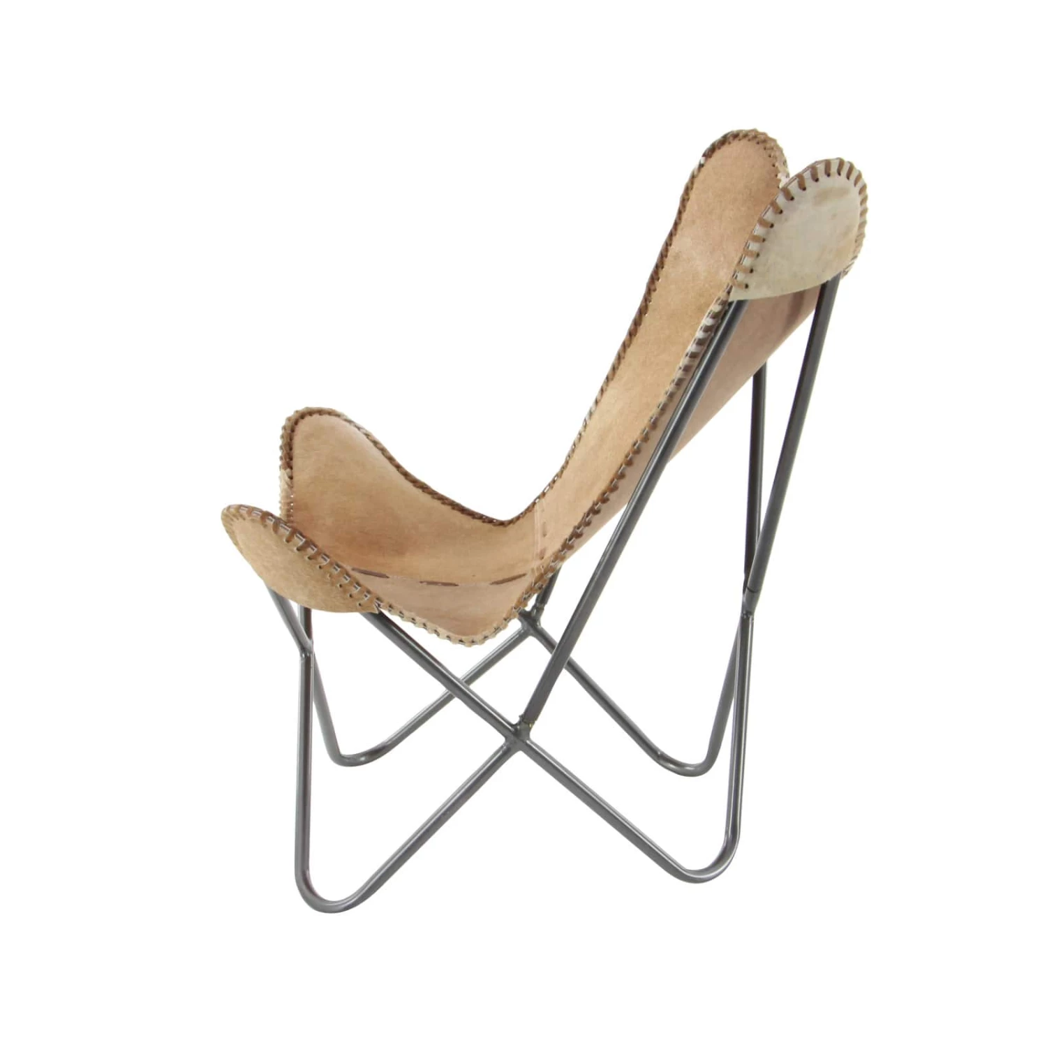 36" Brown Cow Hide Leather & Iron Rustic Accent Chair - Image 4