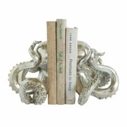 Silver Octopus Shaped Bookends Set