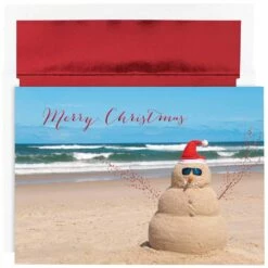 JAM Paper 5" X 7" Beach Snowman Cards & Envelope Set, 18ct.