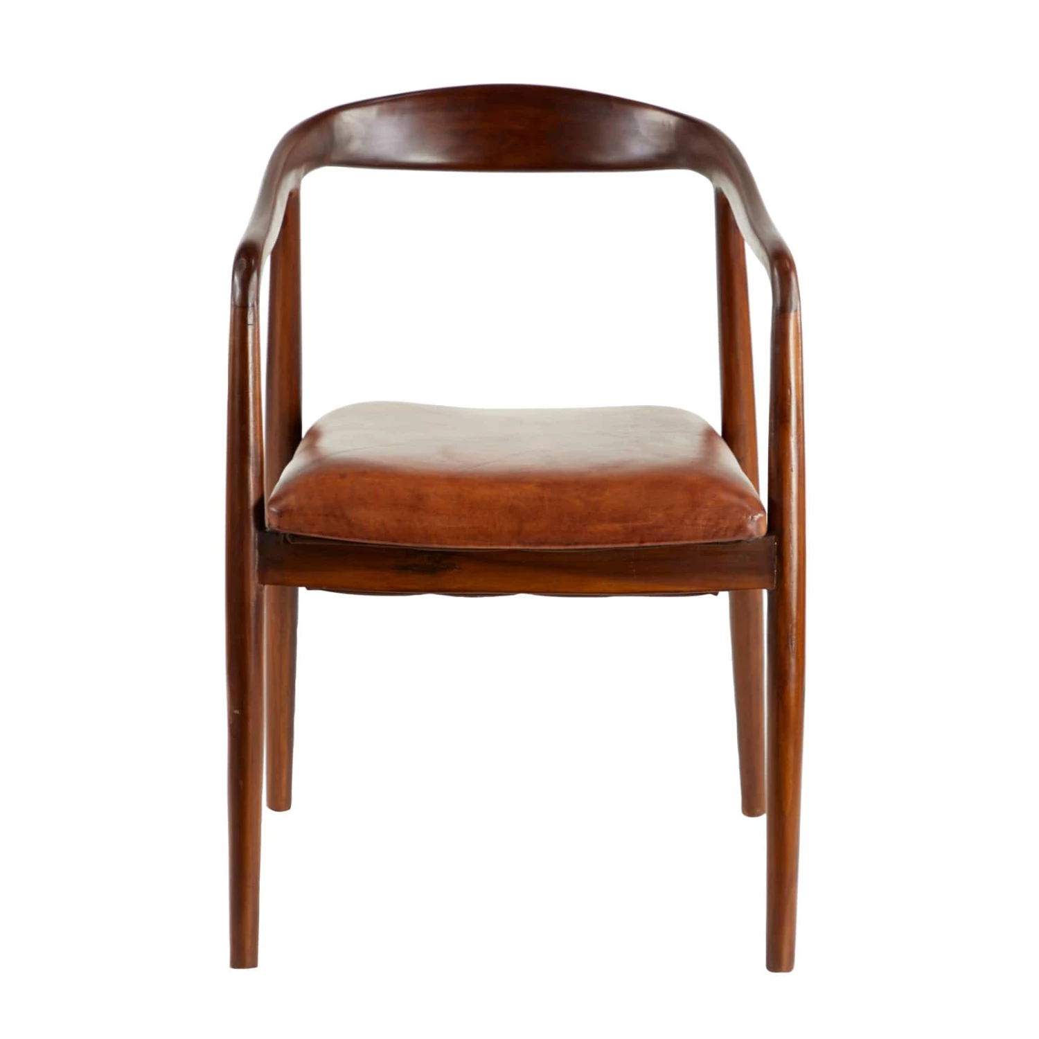 Brown Leather & Teak Contemporary Dining Chair - Image 9