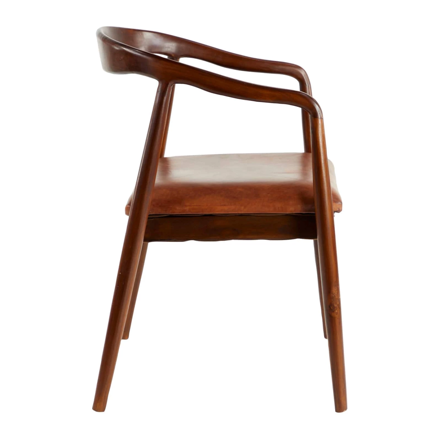 Brown Leather & Teak Contemporary Dining Chair - Image 3