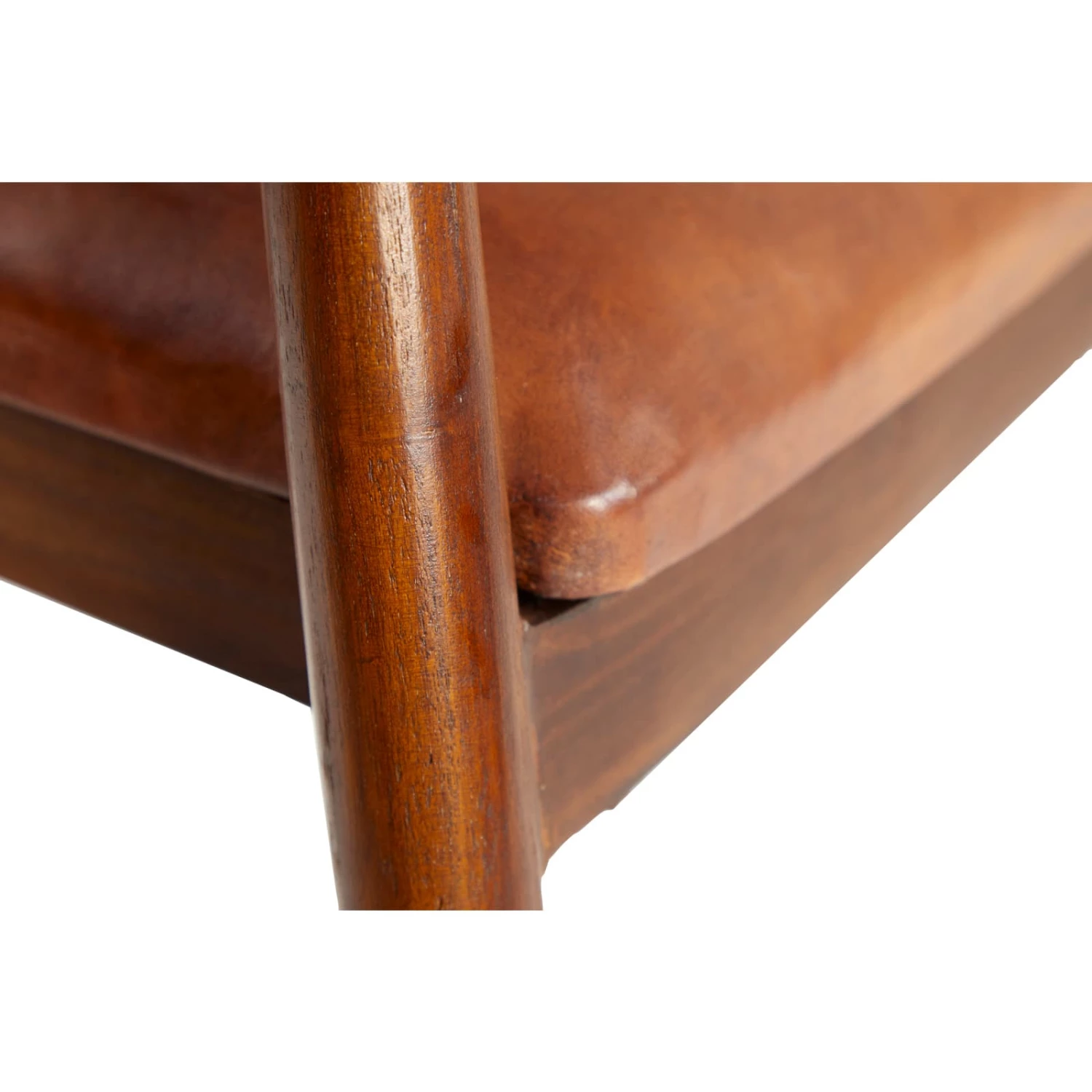 Brown Leather & Teak Contemporary Dining Chair - Image 4