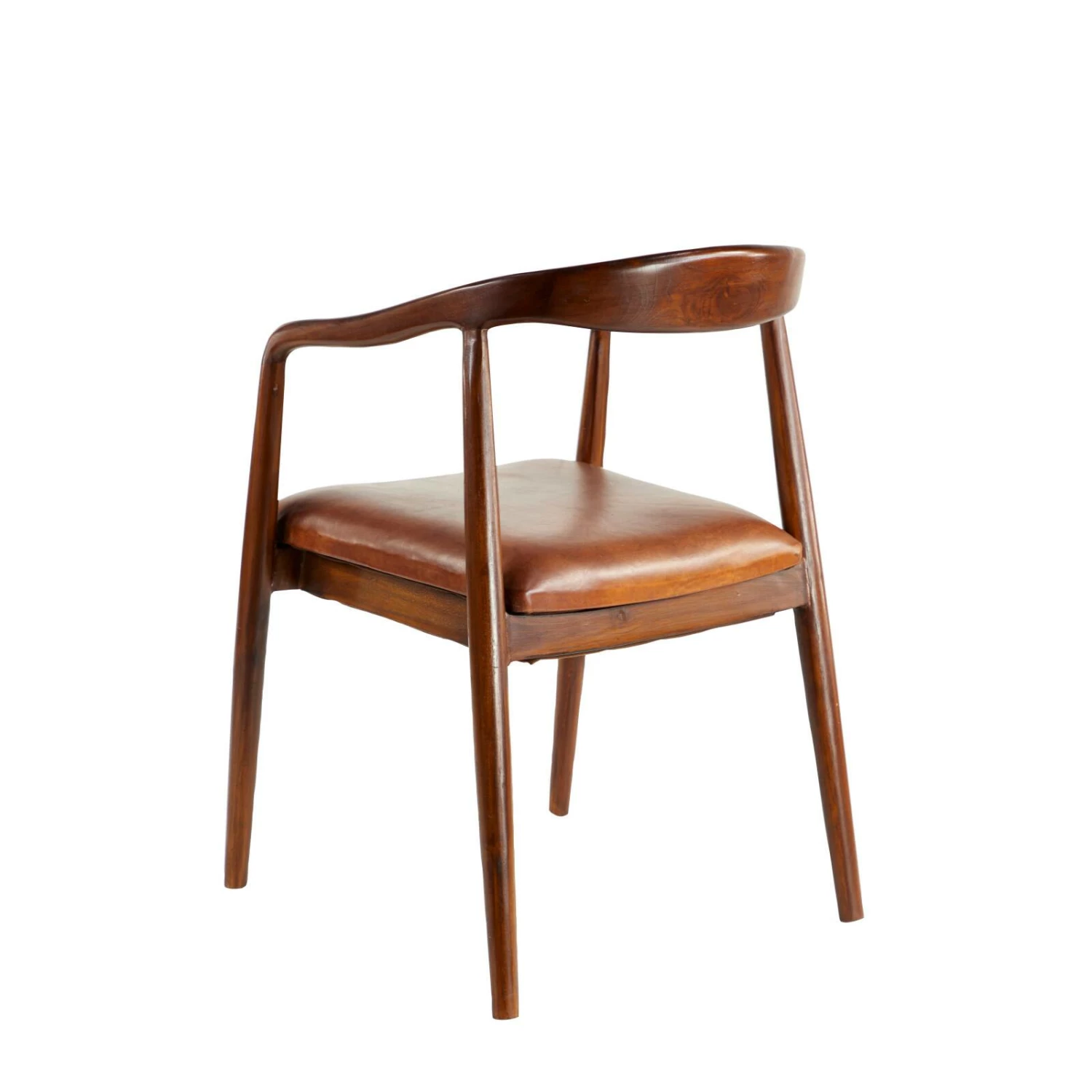 Brown Leather & Teak Contemporary Dining Chair - Image 7