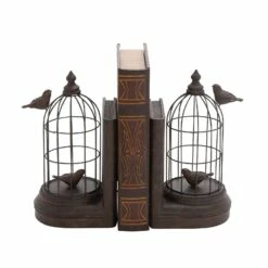 Black Metal Farmhouse Birdcage Bookends Set