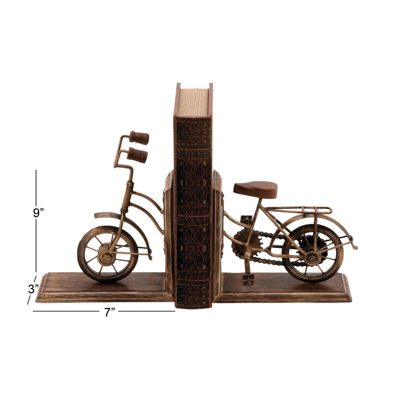 9" Brass & Wood Vintage Bicycle Bookends - Image 9