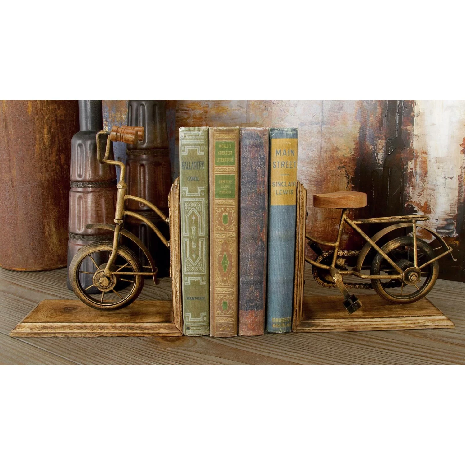 9" Brass & Wood Vintage Bicycle Bookends - Image 10