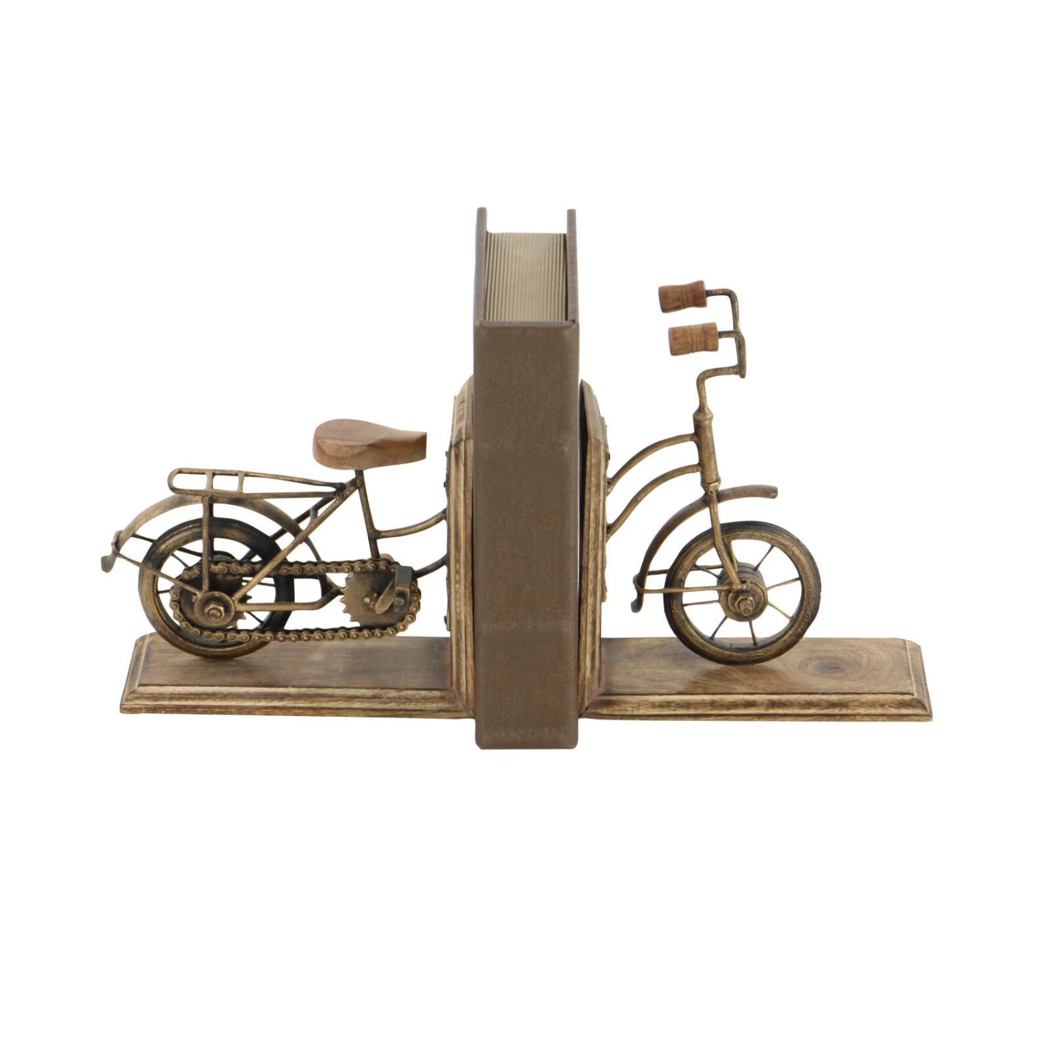 9" Brass & Wood Vintage Bicycle Bookends - Image 2