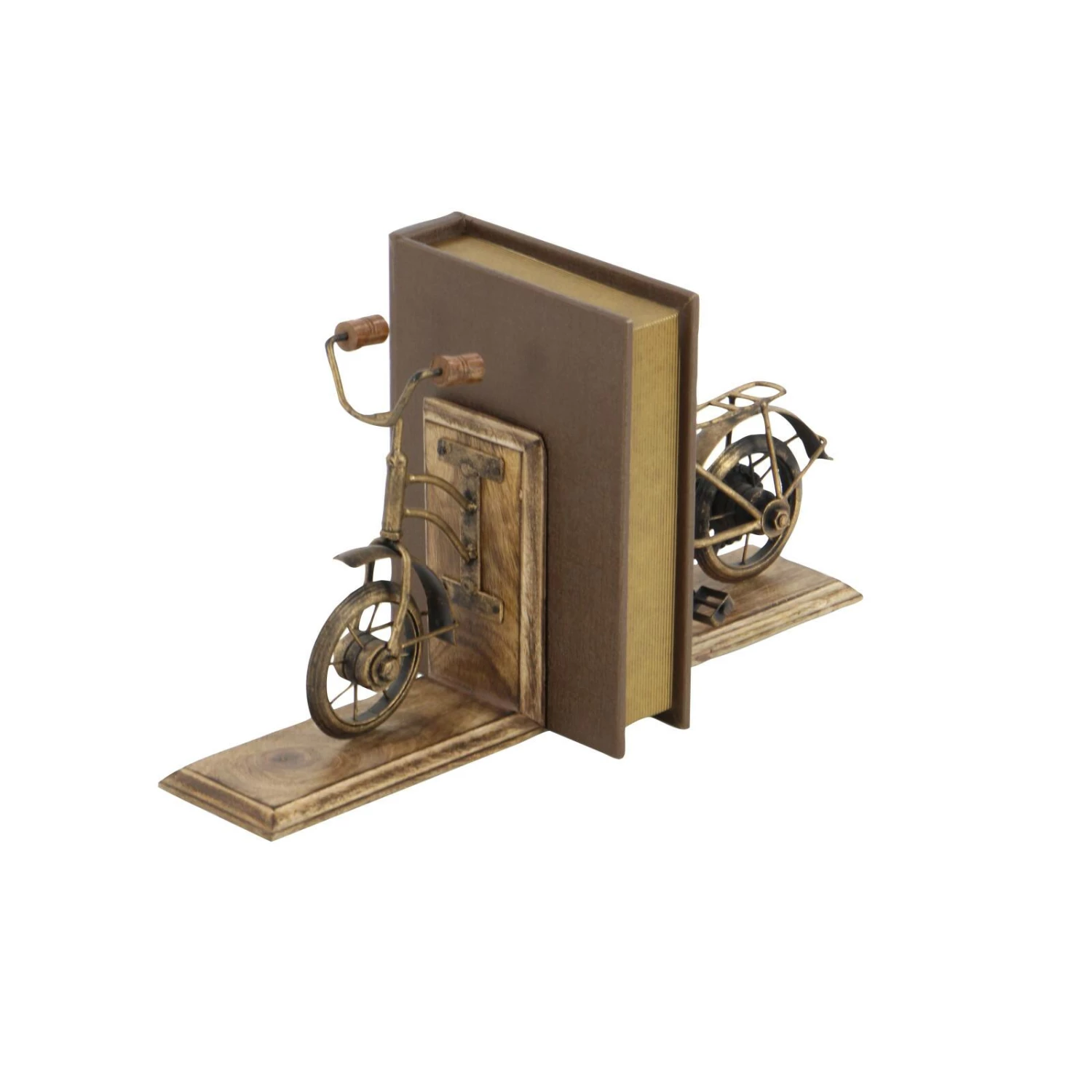 9" Brass & Wood Vintage Bicycle Bookends - Image 4